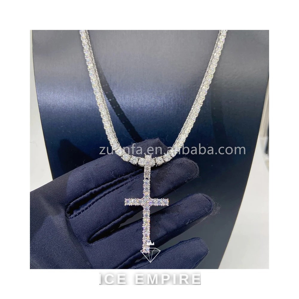 Iced Out Cross Rose Gold Plated Moissanite Tennis Chain