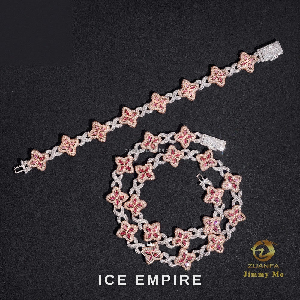 Iced Out Baguette Rose Gold Moissanite Cuban Chain