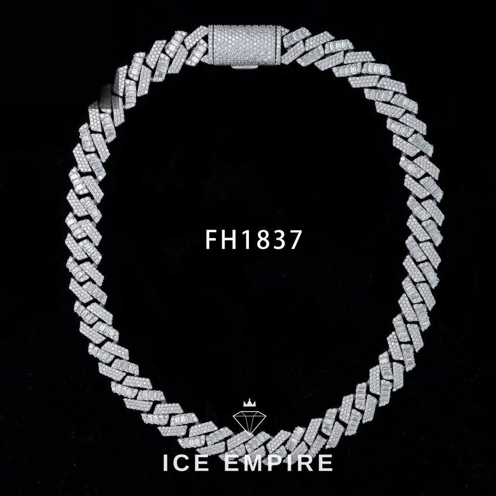 Iced Out Baguette Rose Gold Plated Moissanite Cuban Chain