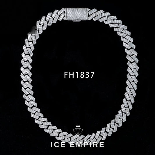 Iced Out Baguette Rose Gold Plated Moissanite Cuban Chain