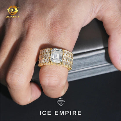 Iced Out 925 Silver Moissanite Engagement Ring