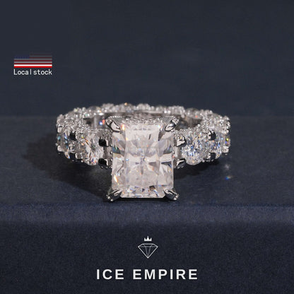 Iced Out 925 Silver Moissanite Engagement Ring