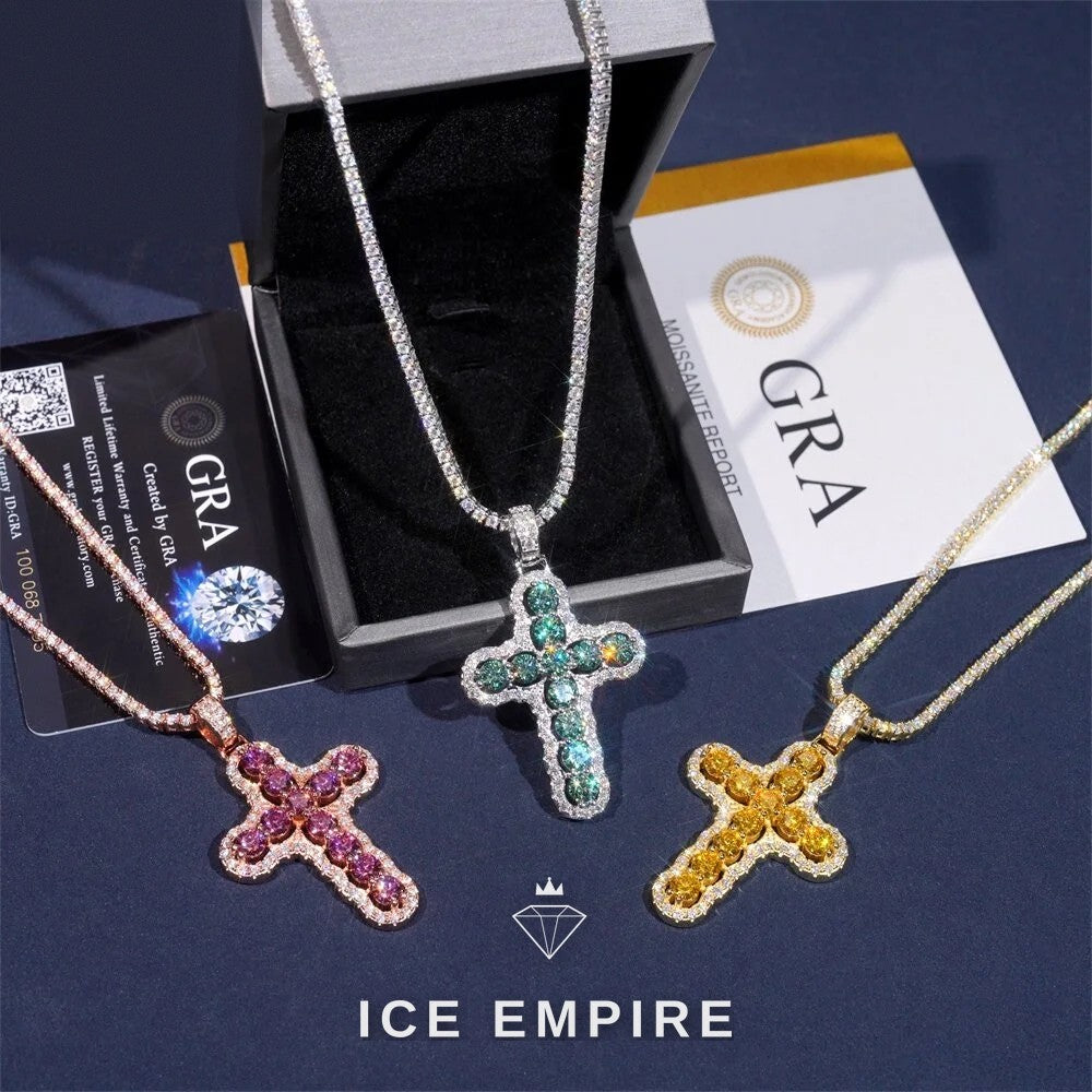 Iced Out Cross 925 Silver Moissanite Pendant