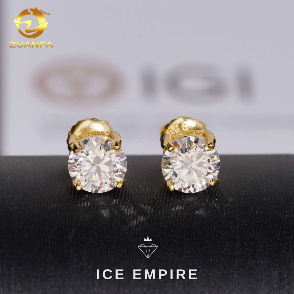 Iced Out 10K Gold Lab Grown Diamond Stud Earrings