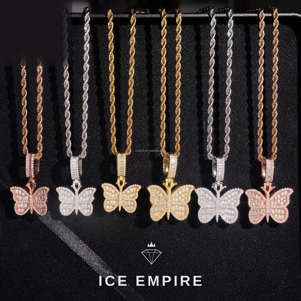 Iced Out Butterfly Gold Plated Pendant