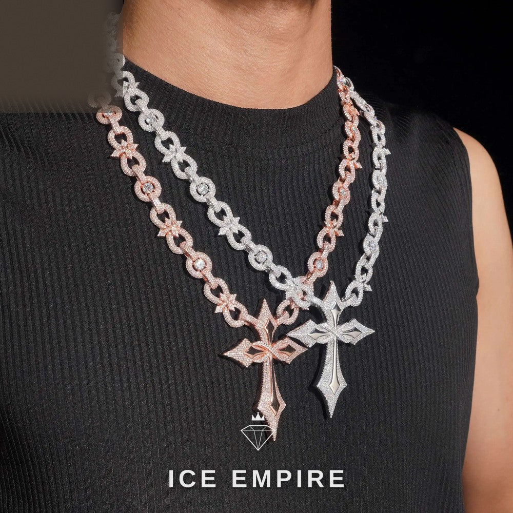 Iced Out Cross Rose Gold Plated Moissanite Cuban Chain