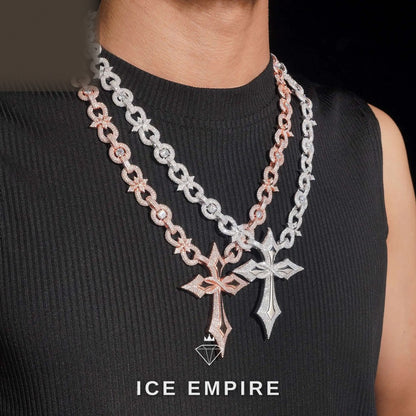 Iced Out Cross Rose Gold Plated Moissanite Cuban Chain