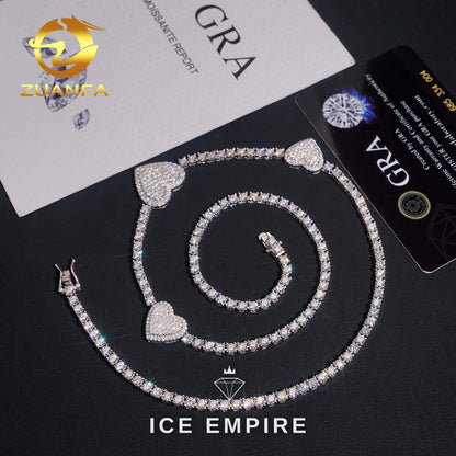 Iced Out Heart Rose Gold Plated Moissanite Cuban Chain