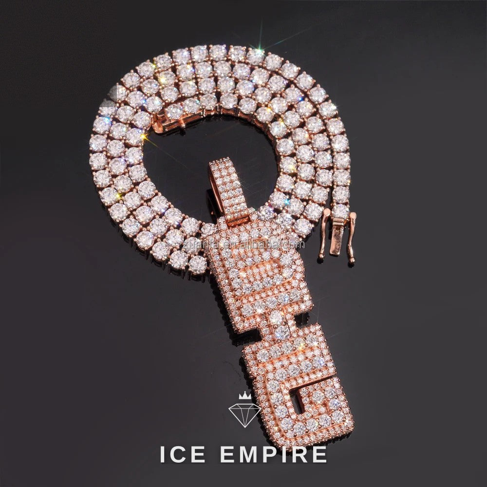 Iced Out Baguette Rose Gold Plated Moissanite Pendant