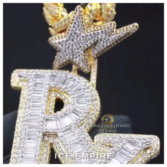 Iced Out Baguette 925 Silver Pendant