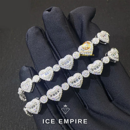 Iced Out Heart Gold Plated Moissanite Tennis Chain