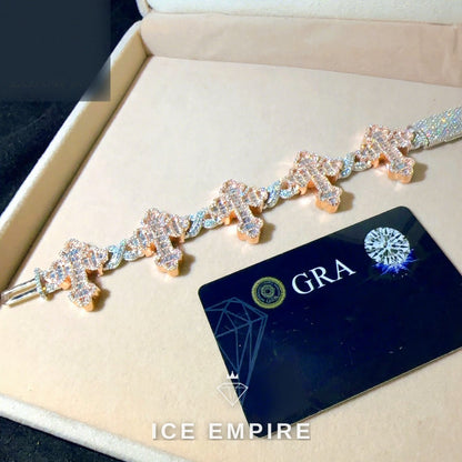 Iced Out Cross Rose Gold Plated Moissanite Cuban Chain