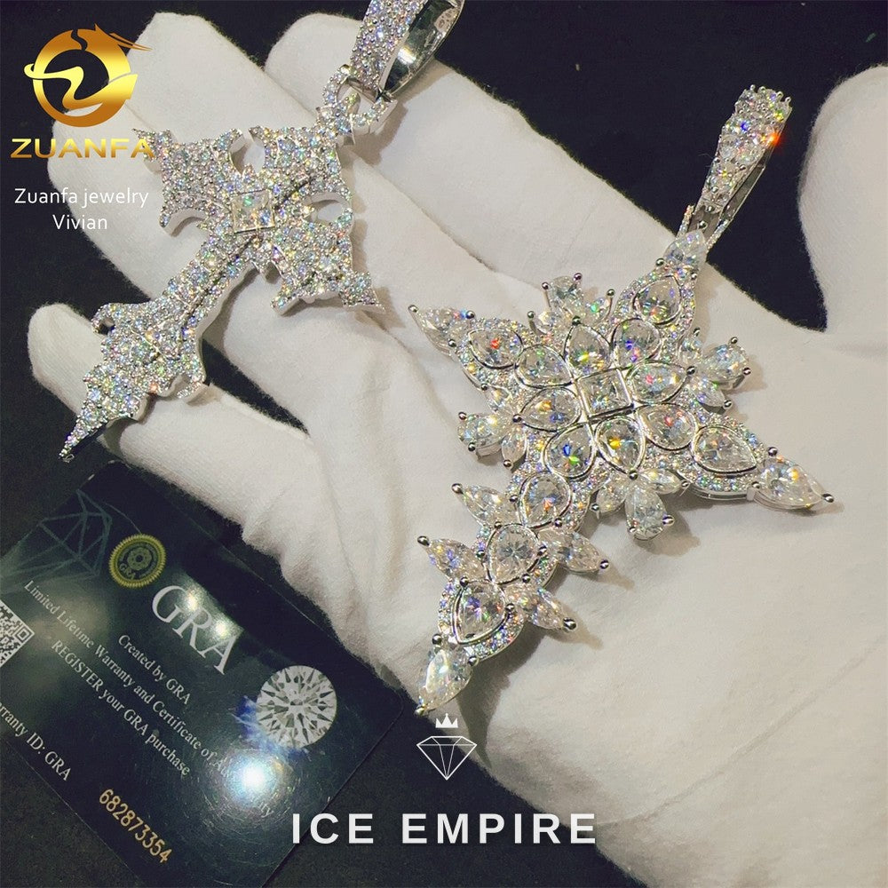 Iced Out Cross 925 Silver Moissanite Pendant