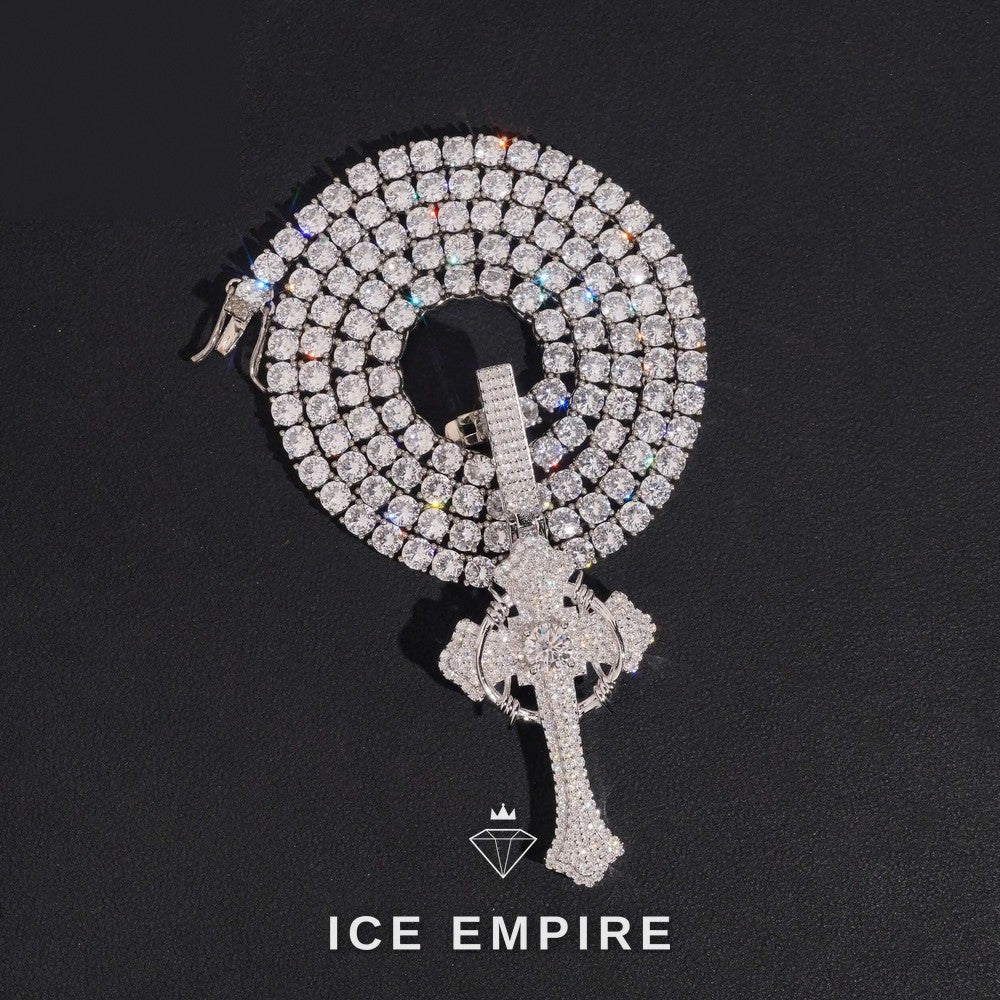 Iced Out Cross Rose Gold Plated Moissanite Tennis Chain