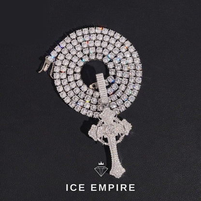 Iced Out Cross Rose Gold Plated Moissanite Tennis Chain