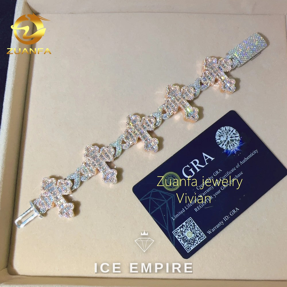 Iced Out Cross Rose Gold Plated Moissanite Cuban Chain