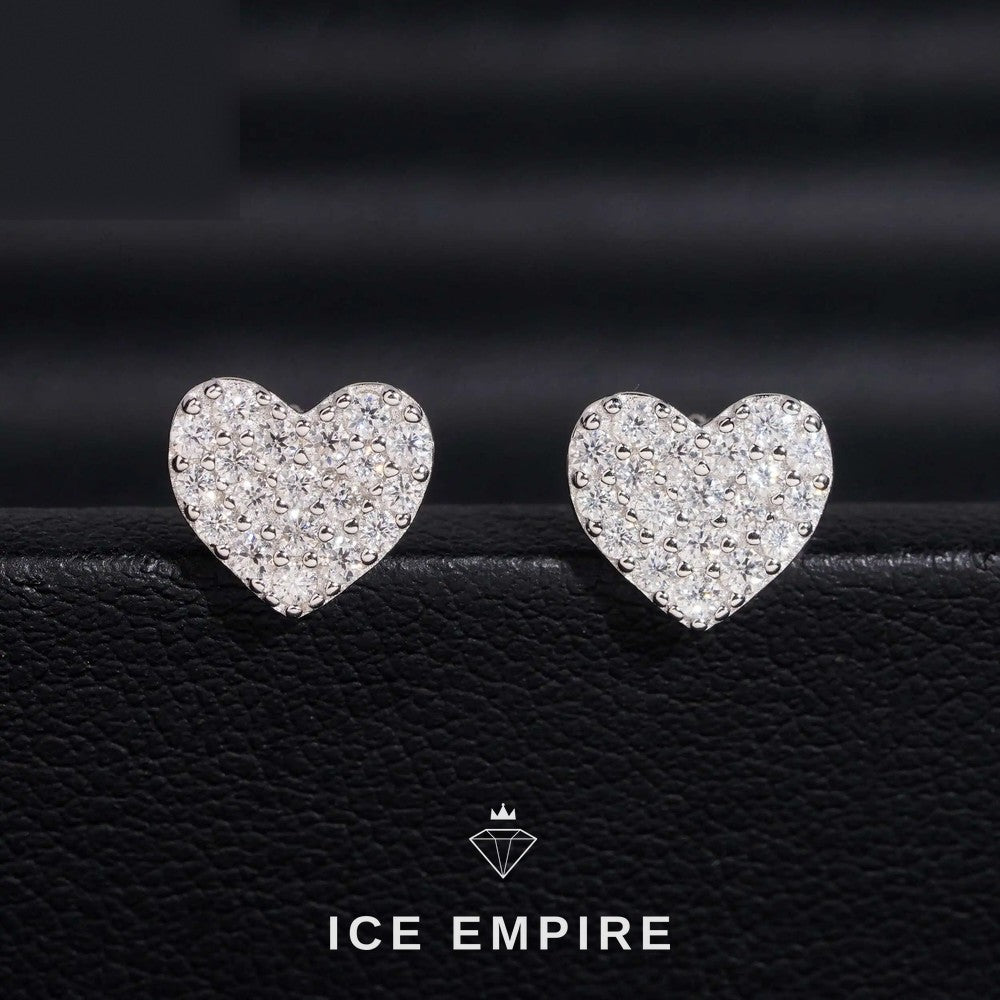 Iced Out Heart 925 Silver Moissanite Stud Earrings
