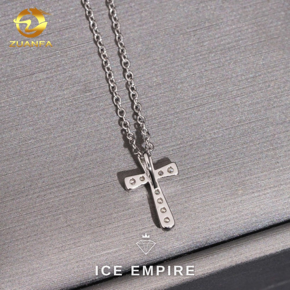 Iced Out Cross 925 Silver Lab Grown Diamond Pendant