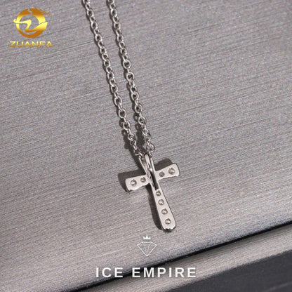 Iced Out Cross 925 Silver Lab Grown Diamond Pendant