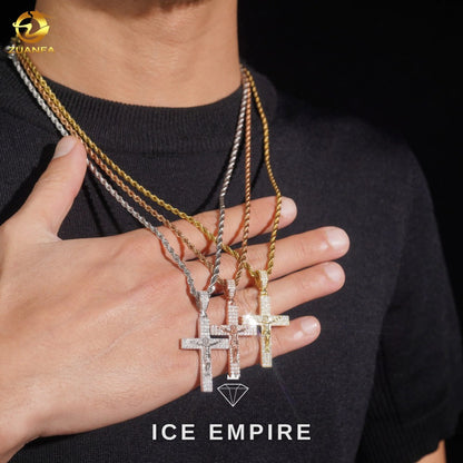 Iced Out Cross Rose Gold Plated Moissanite Pendant