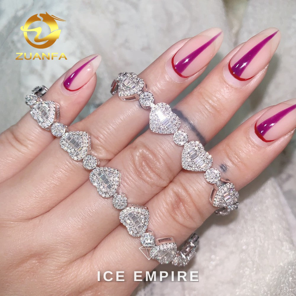 Iced Out Baguette 925 Silver Moissanite Cuban Chain