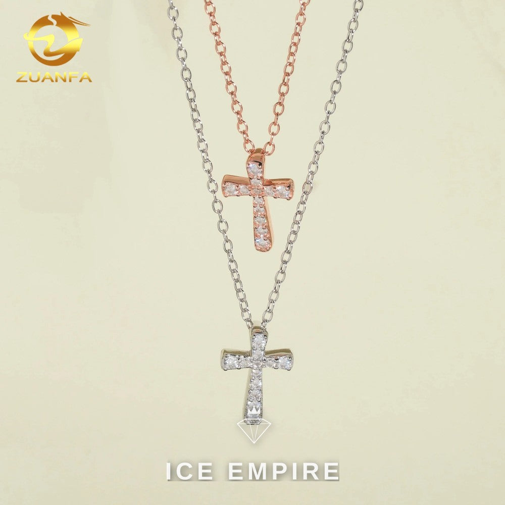 Iced Out Cross Rose Gold Plated Moissanite Cuban Chain