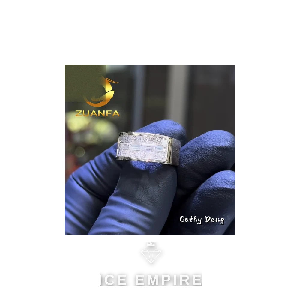 Iced Out Baguette 18K Gold Moissanite Engagement Ring