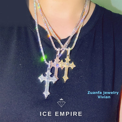 Iced Out Cross Gold Plated Moissanite Pendant