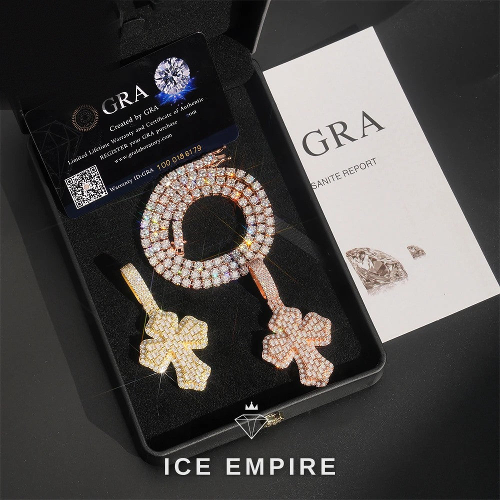Iced Out Cross Rose Gold Plated Moissanite Pendant