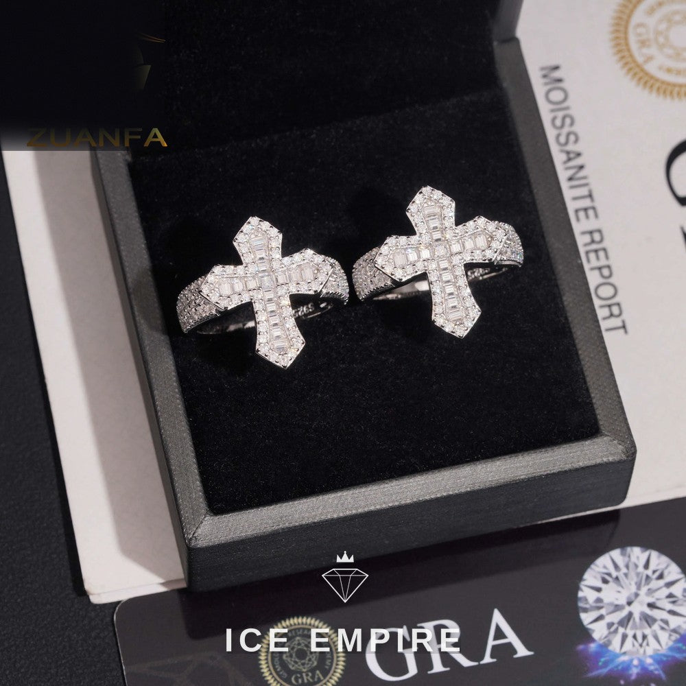 Iced Out Cross Gold Plated Moissanite Ring