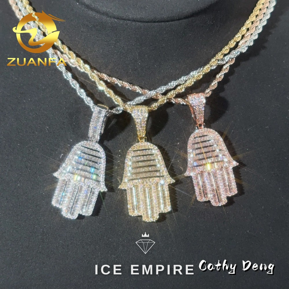 Iced Out Baguette Rose Gold Plated Moissanite Pendant