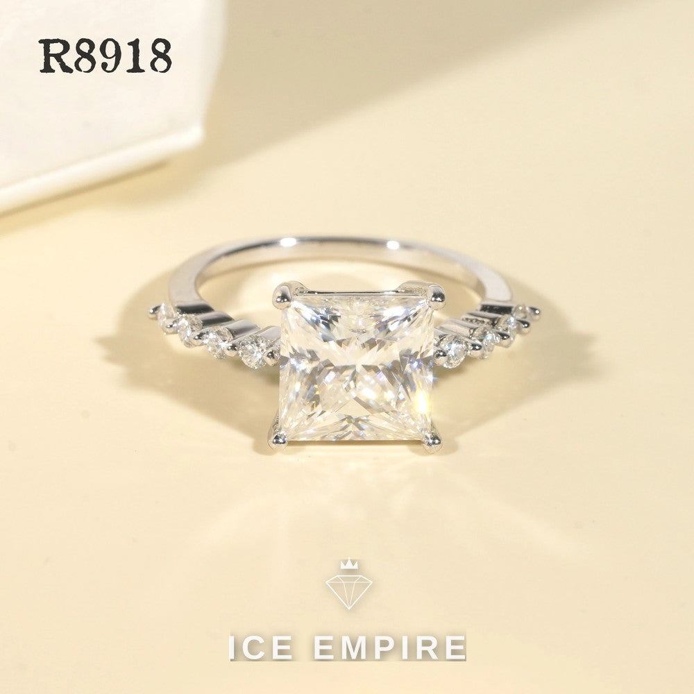 Iced Out 925 Silver Moissanite Engagement Ring