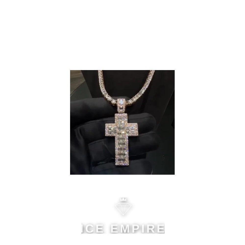 Iced Out Baguette Rose Gold Plated Moissanite Pendant