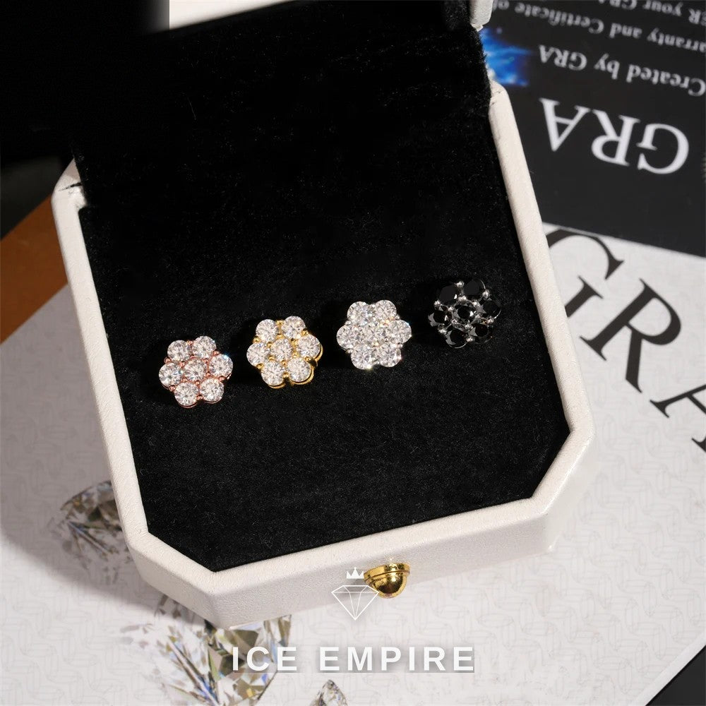 Iced Out Cluster Rose Gold Plated Moissanite Stud Earrings