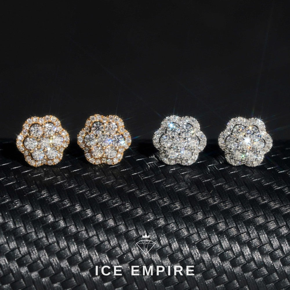 Iced Out Cluster 14K Gold Lab Grown Diamond Earrings