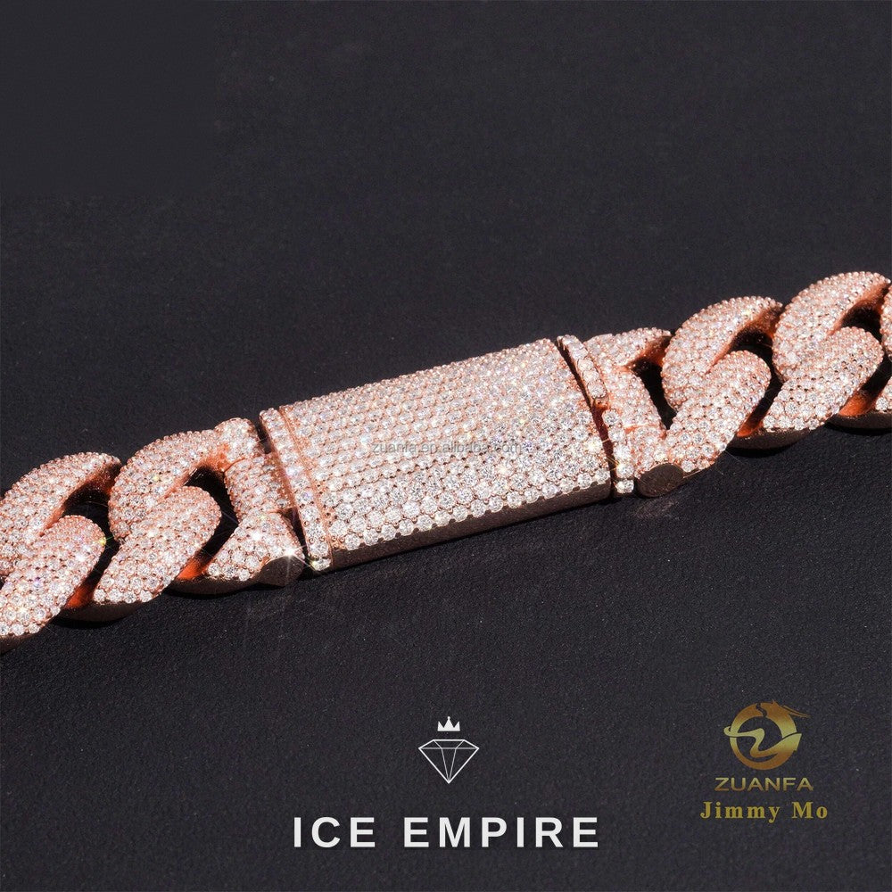Iced Out Rose Gold Moissanite Cuban Chain