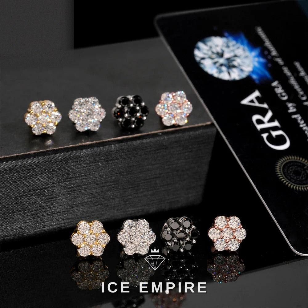 Iced Out Cluster Rose Gold Plated Moissanite Stud Earrings