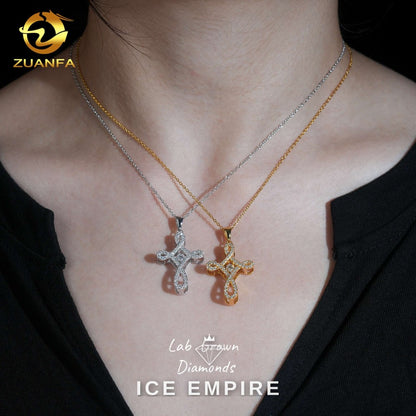 Iced Out Cross 925 Silver Lab Grown Diamond Pendant