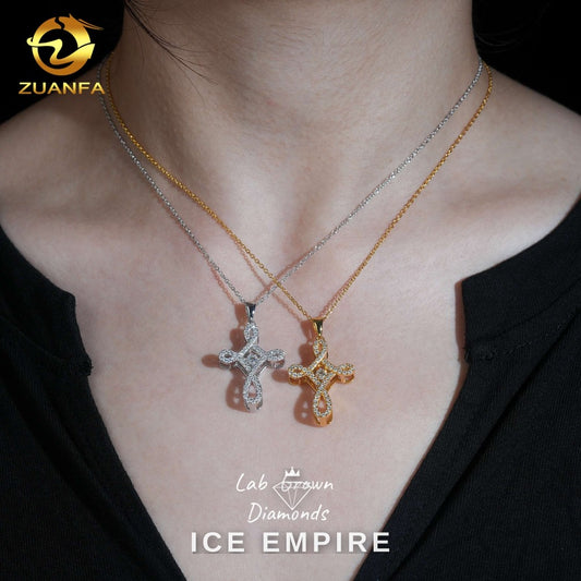 Iced Out Cross 925 Silver Lab Grown Diamond Pendant