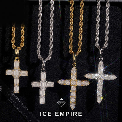 Iced Out Cross Rose Gold Plated Moissanite Pendant