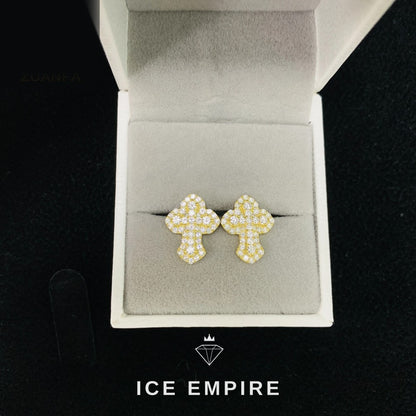 Iced Out Cross Gold Plated Moissanite Hoop Earrings