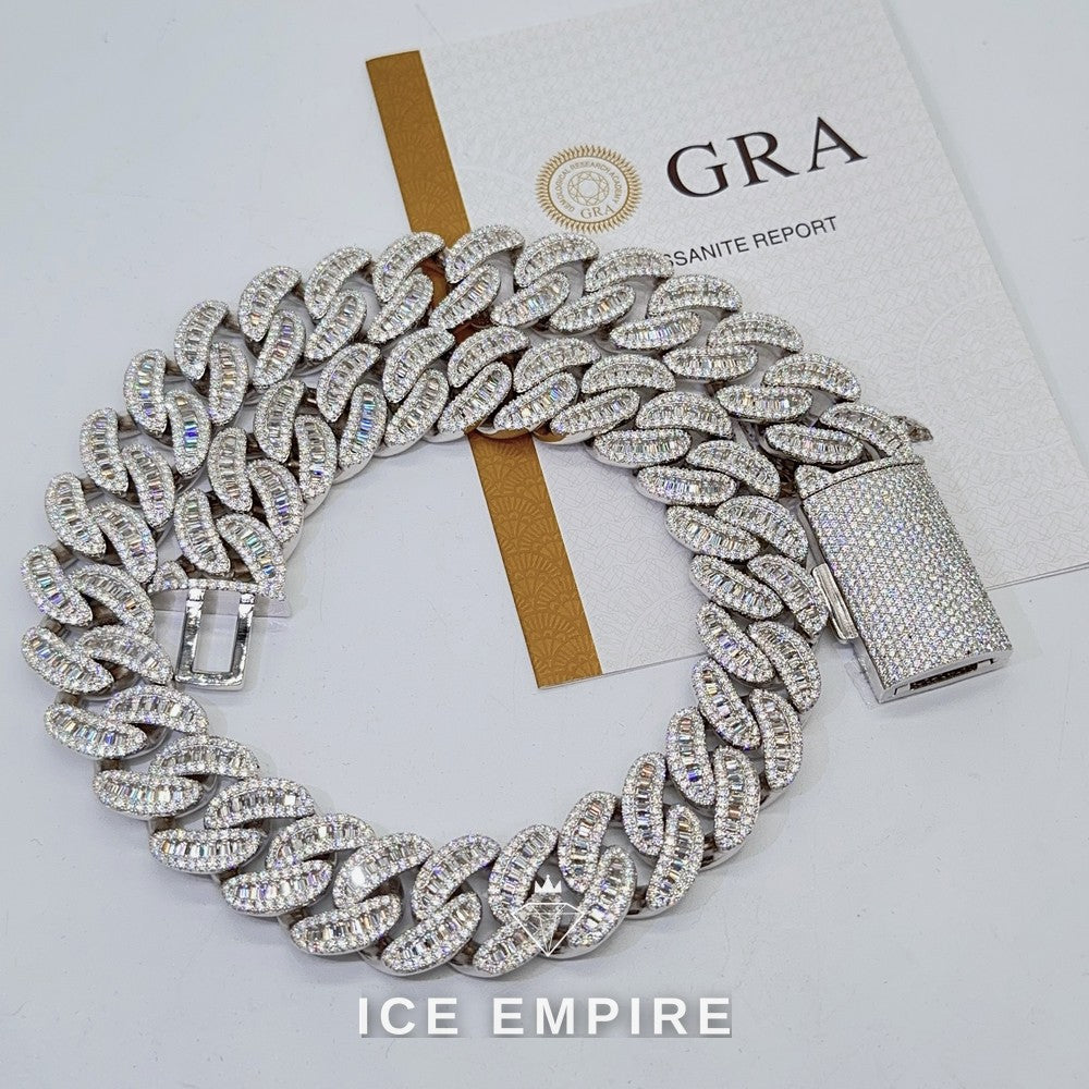 Iced Out Baguette Gold Plated Moissanite Cuban Chain