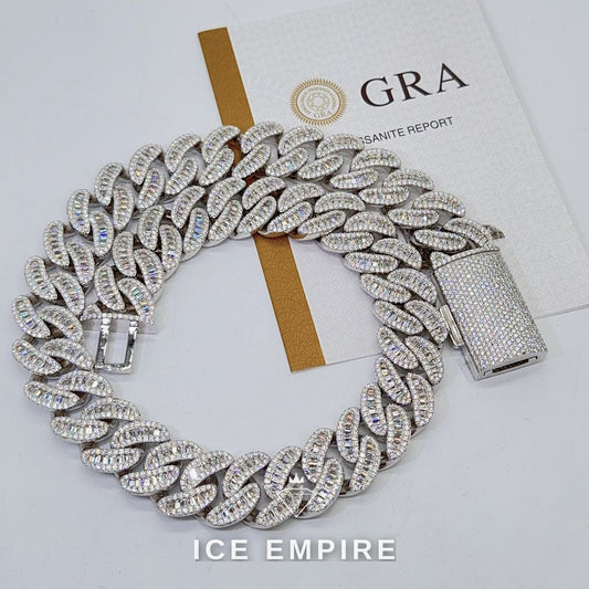 Iced Out Baguette Gold Plated Moissanite Cuban Chain