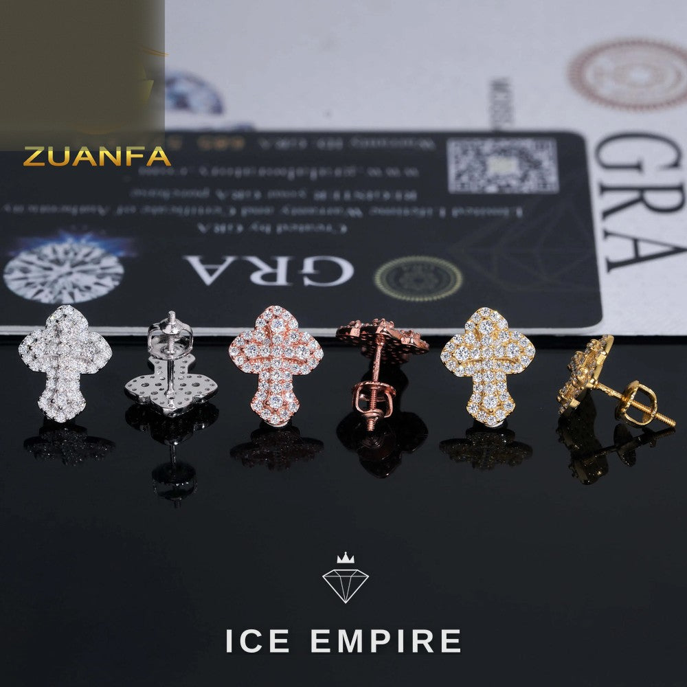 Iced Out Cross 925 Silver Moissanite Earrings