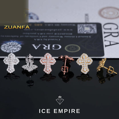 Iced Out Cross 925 Silver Moissanite Earrings