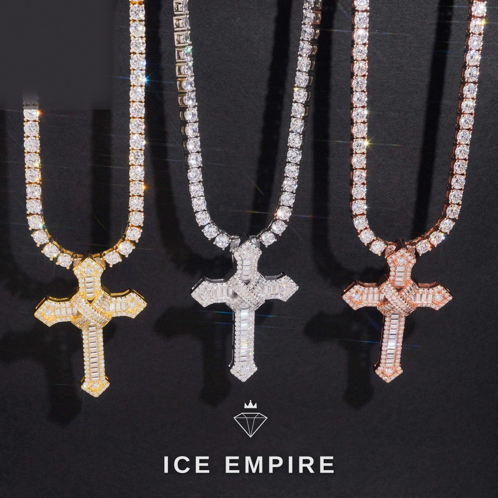 Iced Out Cross Rose Gold Plated Moissanite Pendant