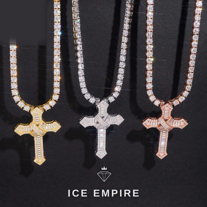 Iced Out Cross Rose Gold Plated Moissanite Pendant