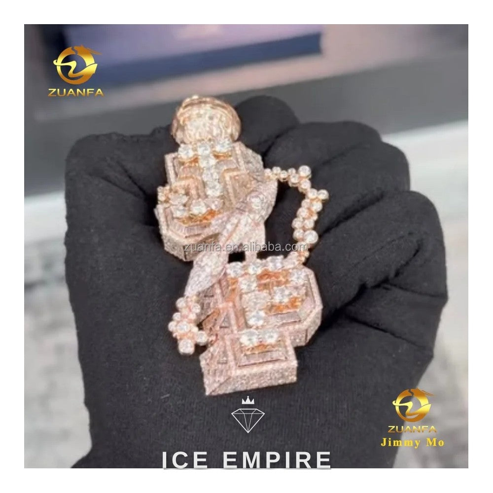 Iced Out Rose Gold Moissanite Pendant