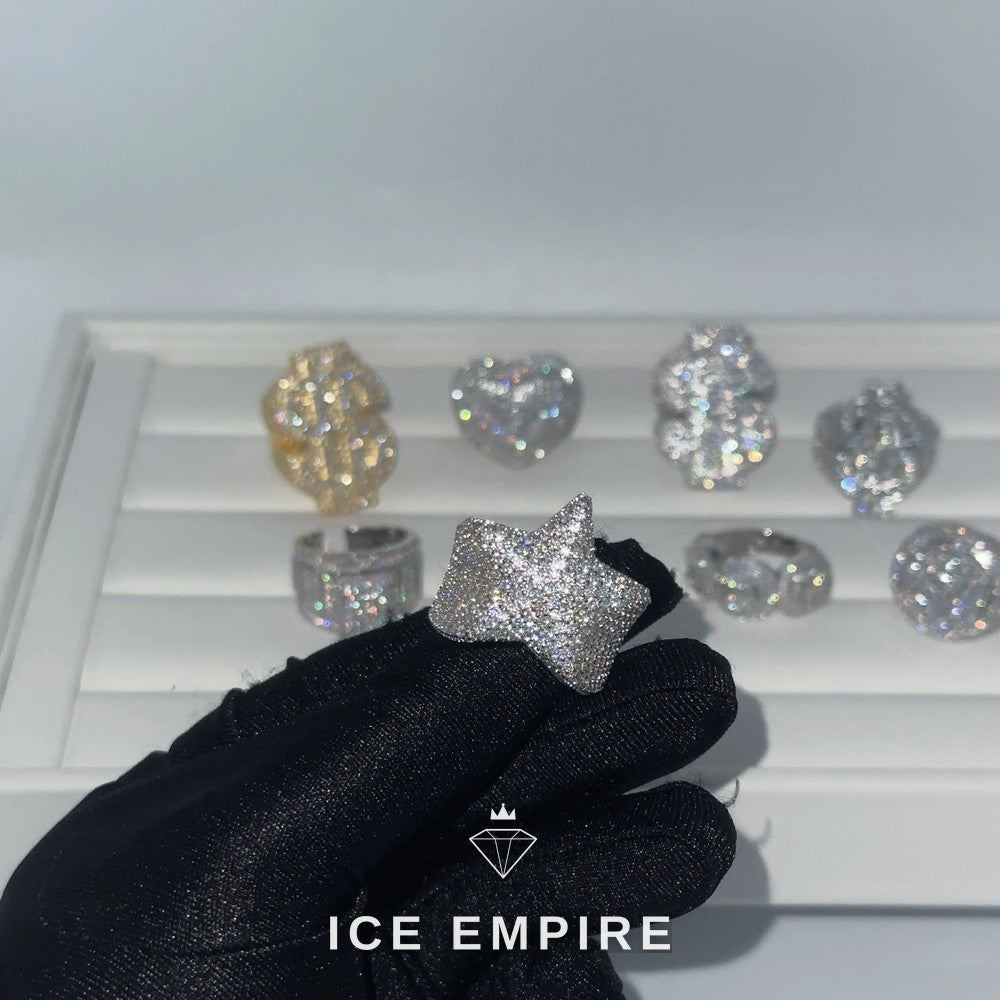 Iced Out Heart 925 Silver Moissanite Ring