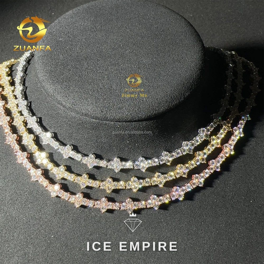 Iced Out Cluster Rose Gold Plated Moissanite Cuban Chain